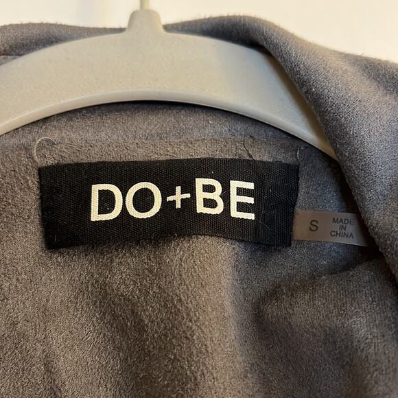 DO+BE Faux Suede Open Front Jacket Size S Gray Draped Flowy Moto Military - Picture 3 of 7